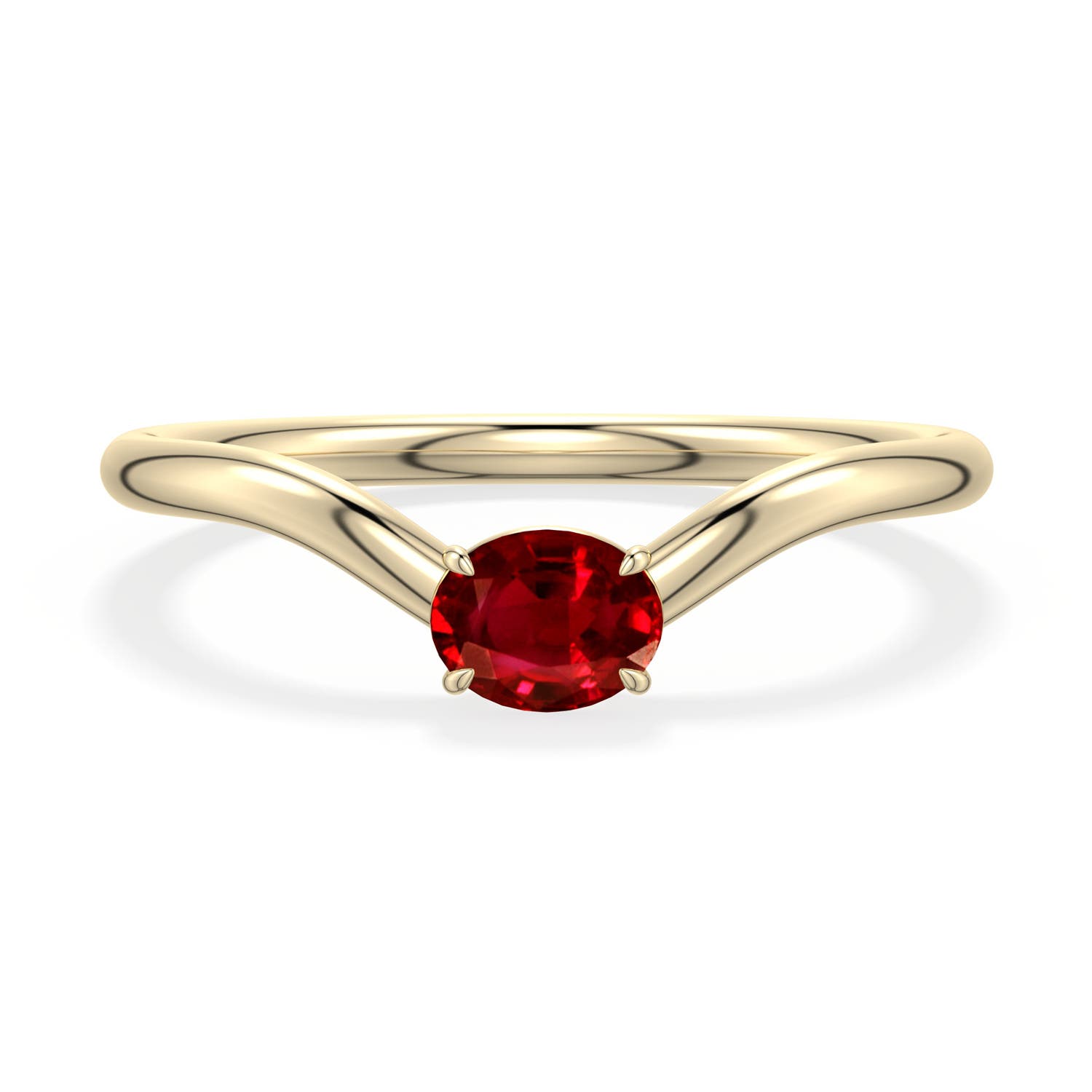 5x4mm Labgrown East-West Oval Lab-Grown Ruby Curved Engagement Ring in 18K Yellow Gold - main