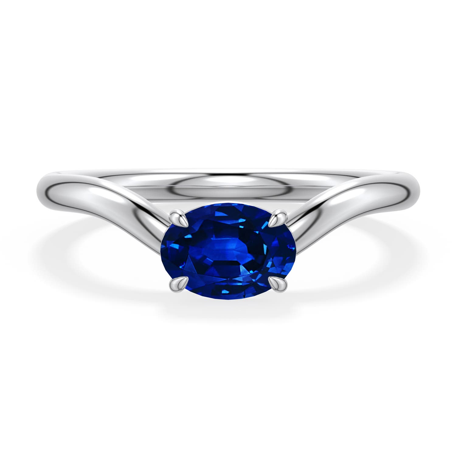 7x5mm Labgrown East-West Oval Lab-Grown Blue Sapphire Curved Engagement Ring in 950 Platinum - main