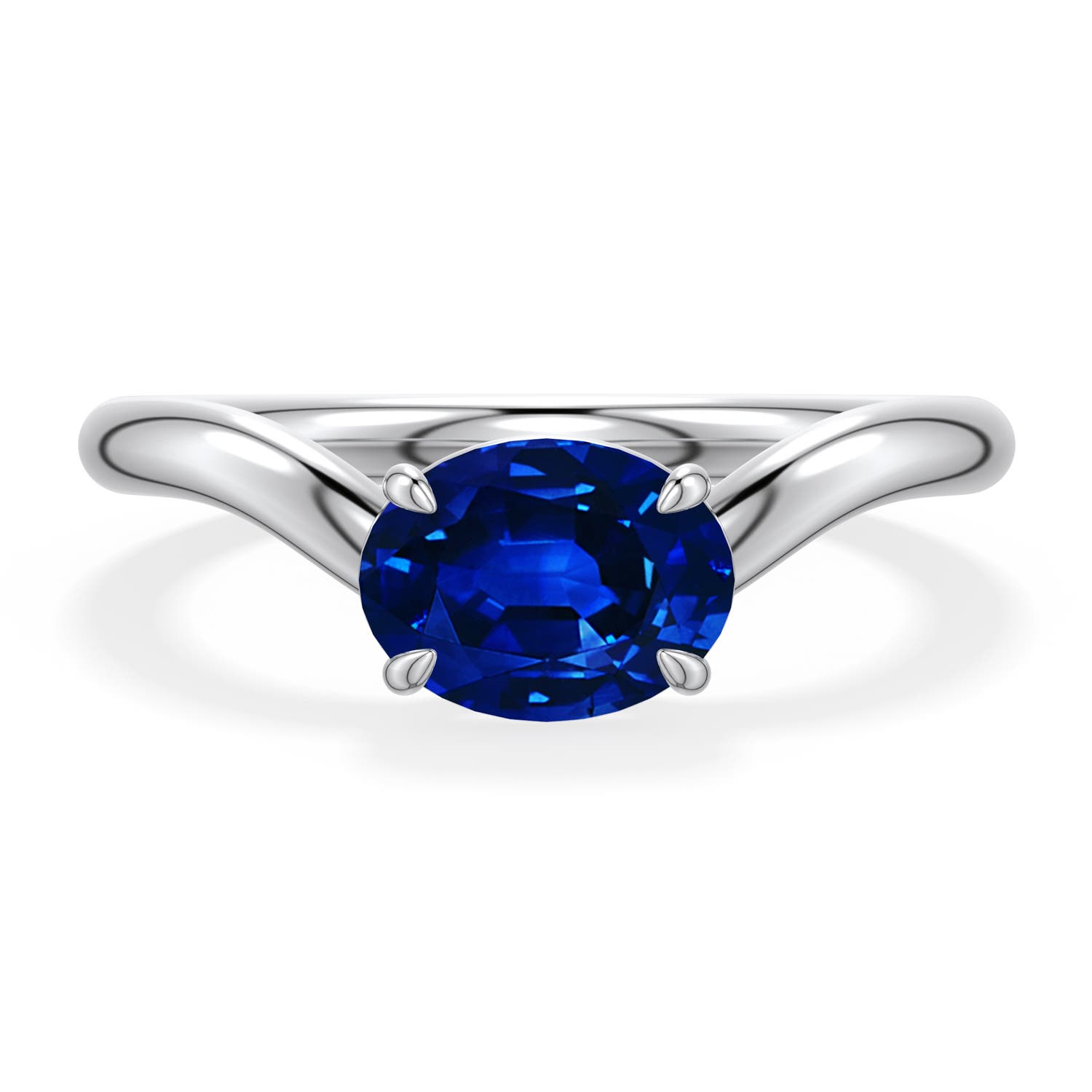 8x6mm Labgrown East-West Oval Lab-Grown Blue Sapphire Curved Engagement Ring in 950 Platinum - main