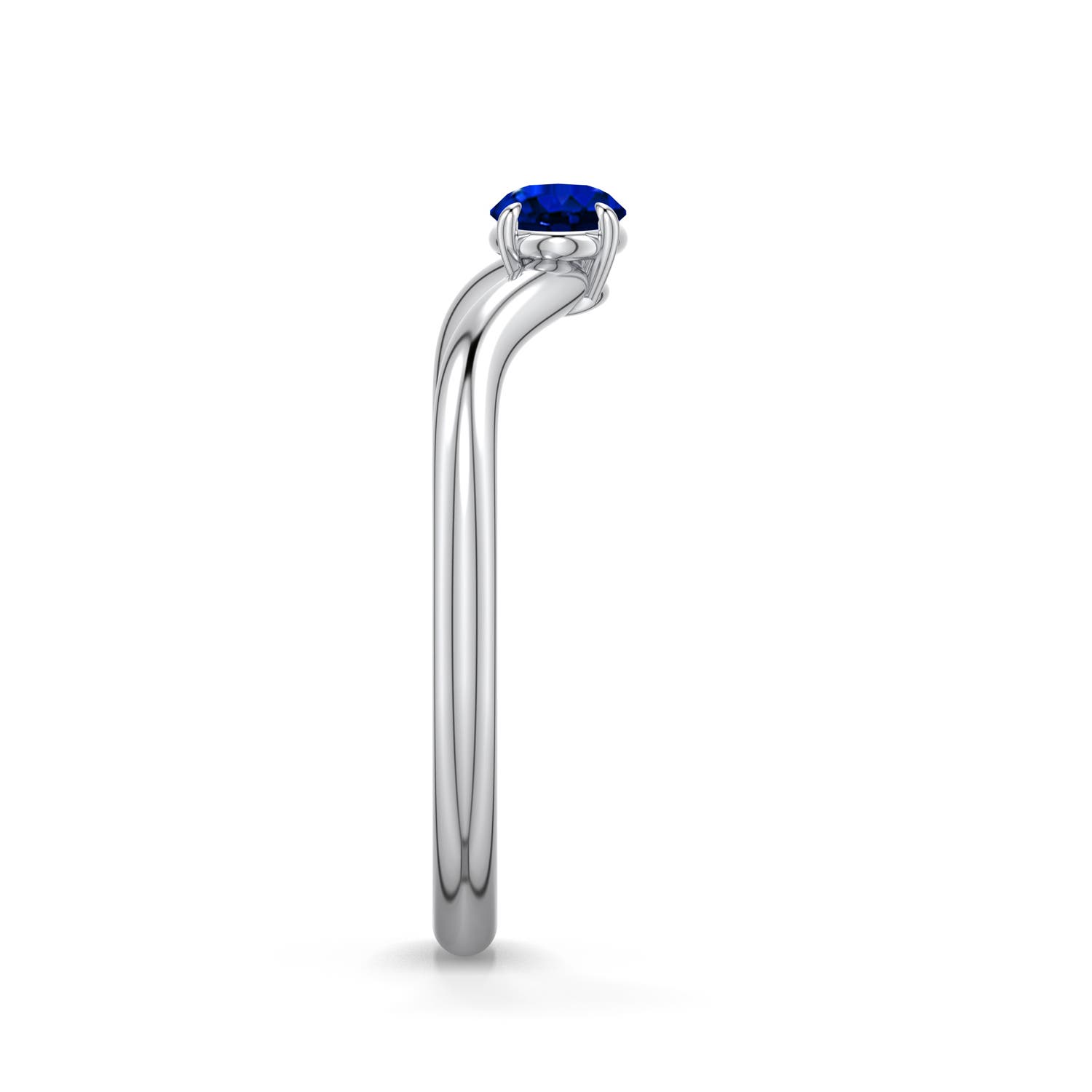 6x4mm Labgrown East-West Oval Lab-Grown Blue Sapphire Curved Engagement Ring in White Gold - side 2 - side 4