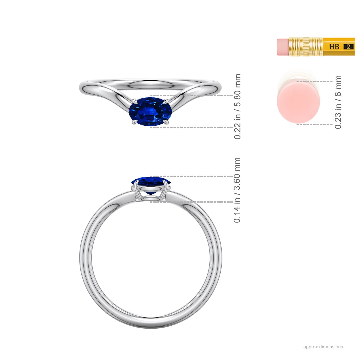 6x4mm Labgrown East-West Oval Lab-Grown Blue Sapphire Curved Engagement Ring in White Gold - ruler - ruler