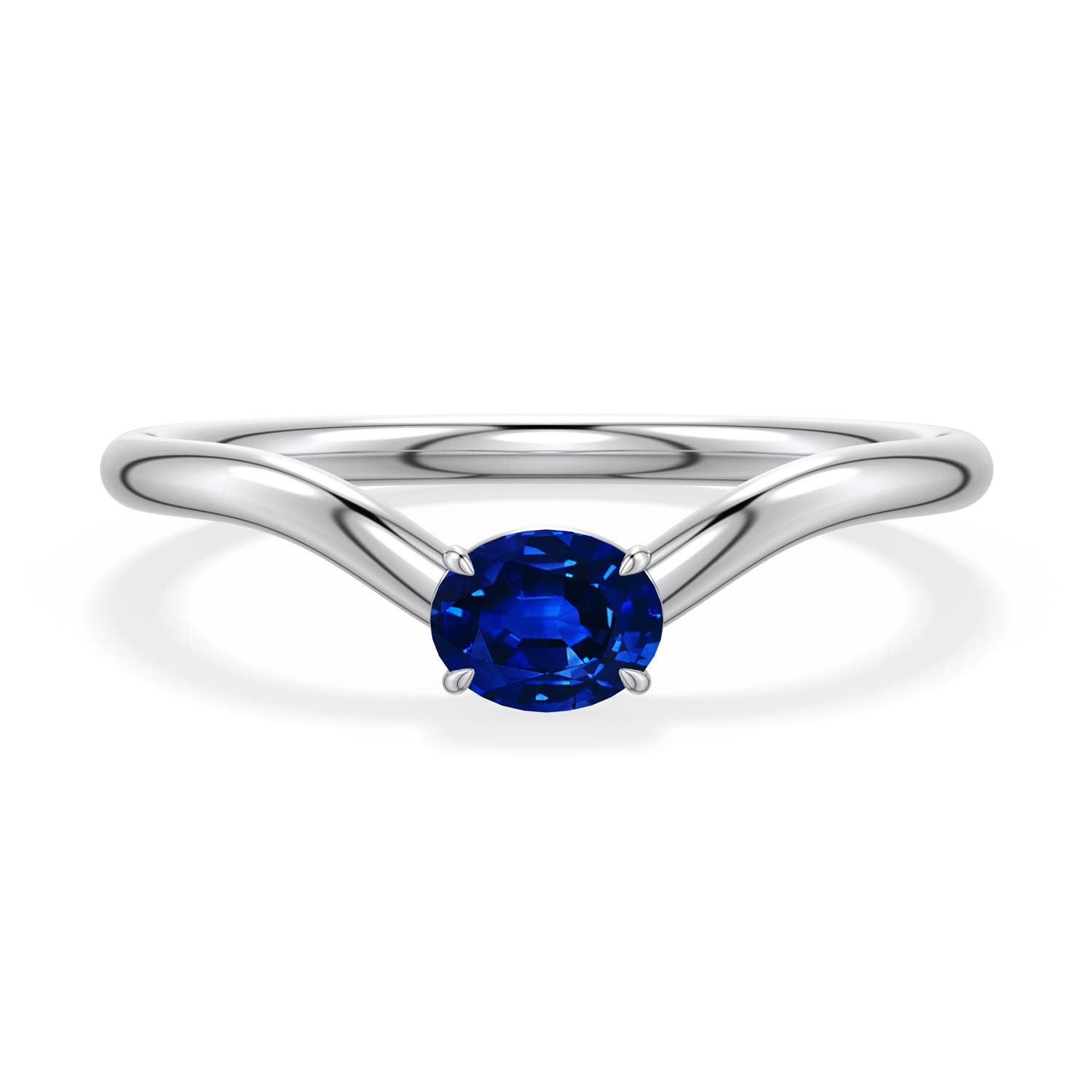 5x4mm Labgrown East-West Oval Lab-Grown Blue Sapphire Curved Engagement Ring in 18K White Gold - main