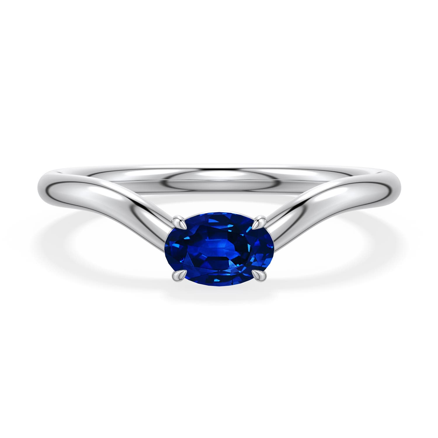 6x4mm Labgrown East-West Oval Lab-Grown Blue Sapphire Curved Engagement Ring in 18K White Gold - main