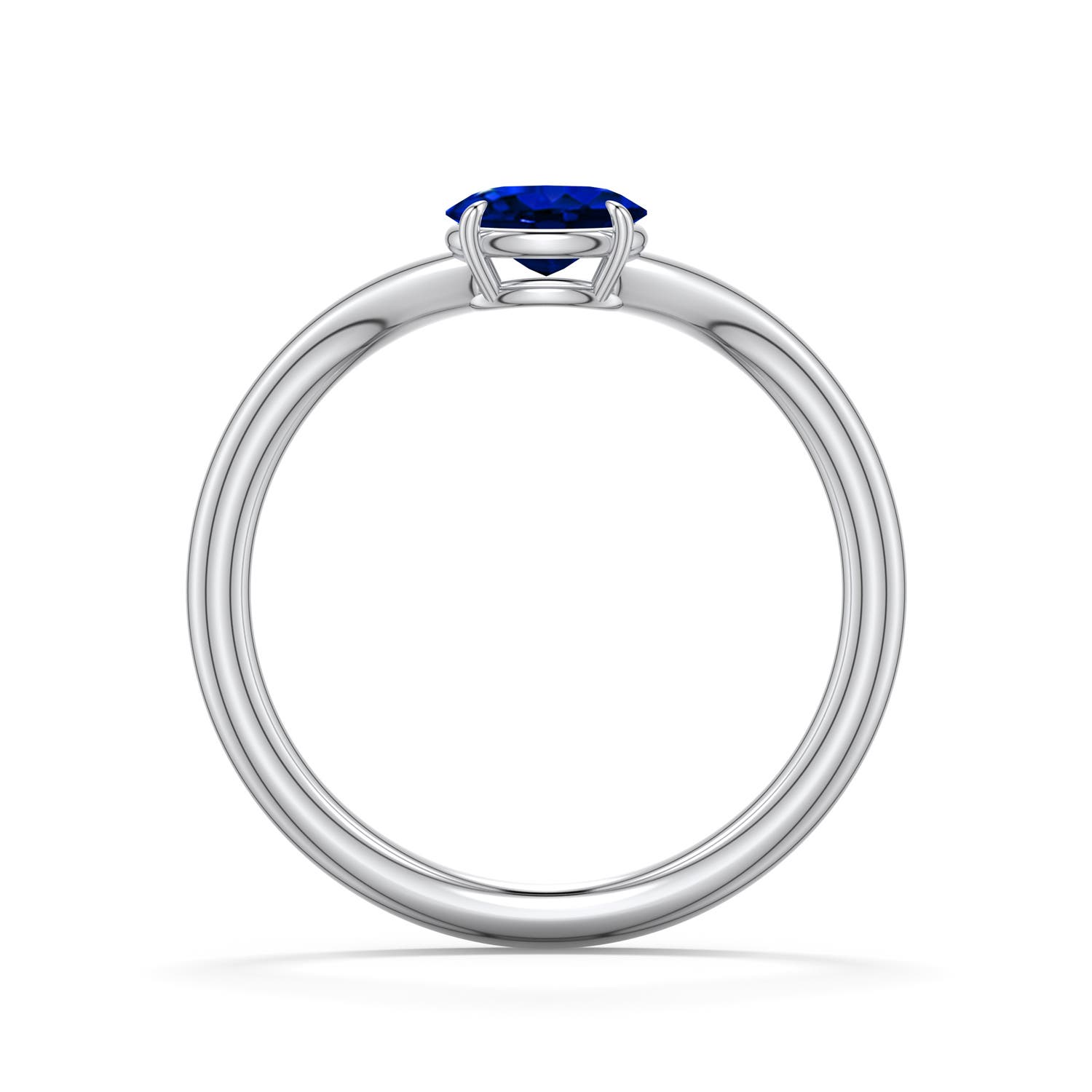 6x4mm Labgrown East-West Oval Lab-Grown Blue Sapphire Curved Engagement Ring in 18K White Gold - side 1