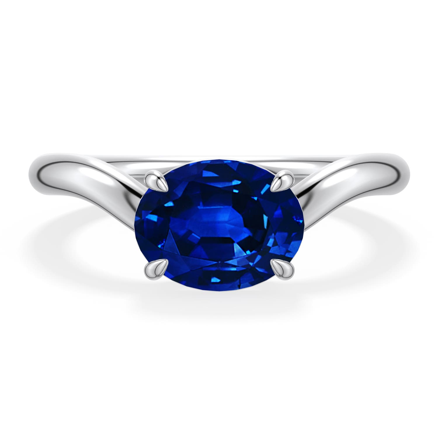 9x7mm Labgrown East-West Oval Lab-Grown Blue Sapphire Curved Engagement Ring in 18K White Gold - main