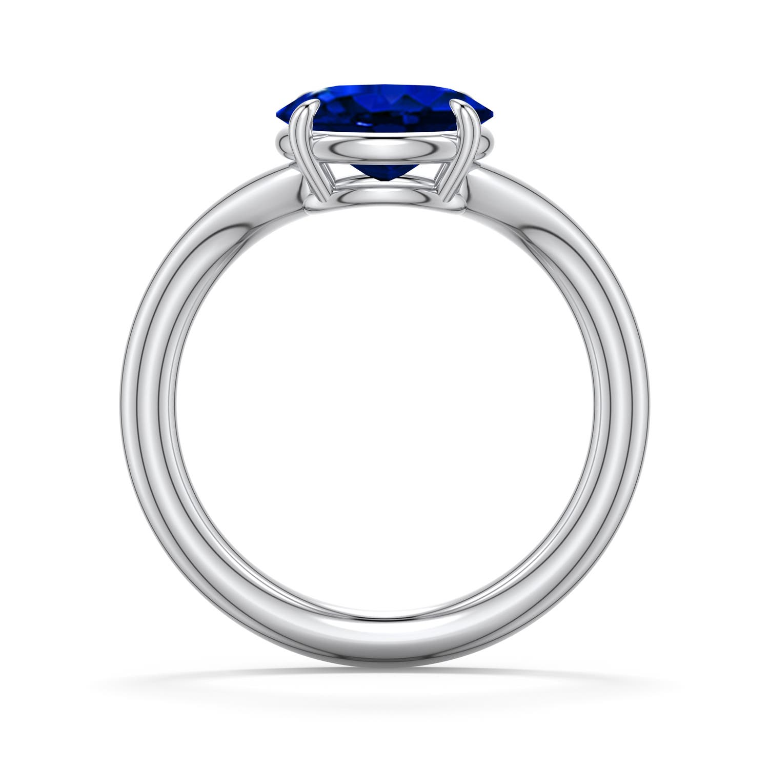 9x7mm Labgrown East-West Oval Lab-Grown Blue Sapphire Curved Engagement Ring in 18K White Gold - side 1