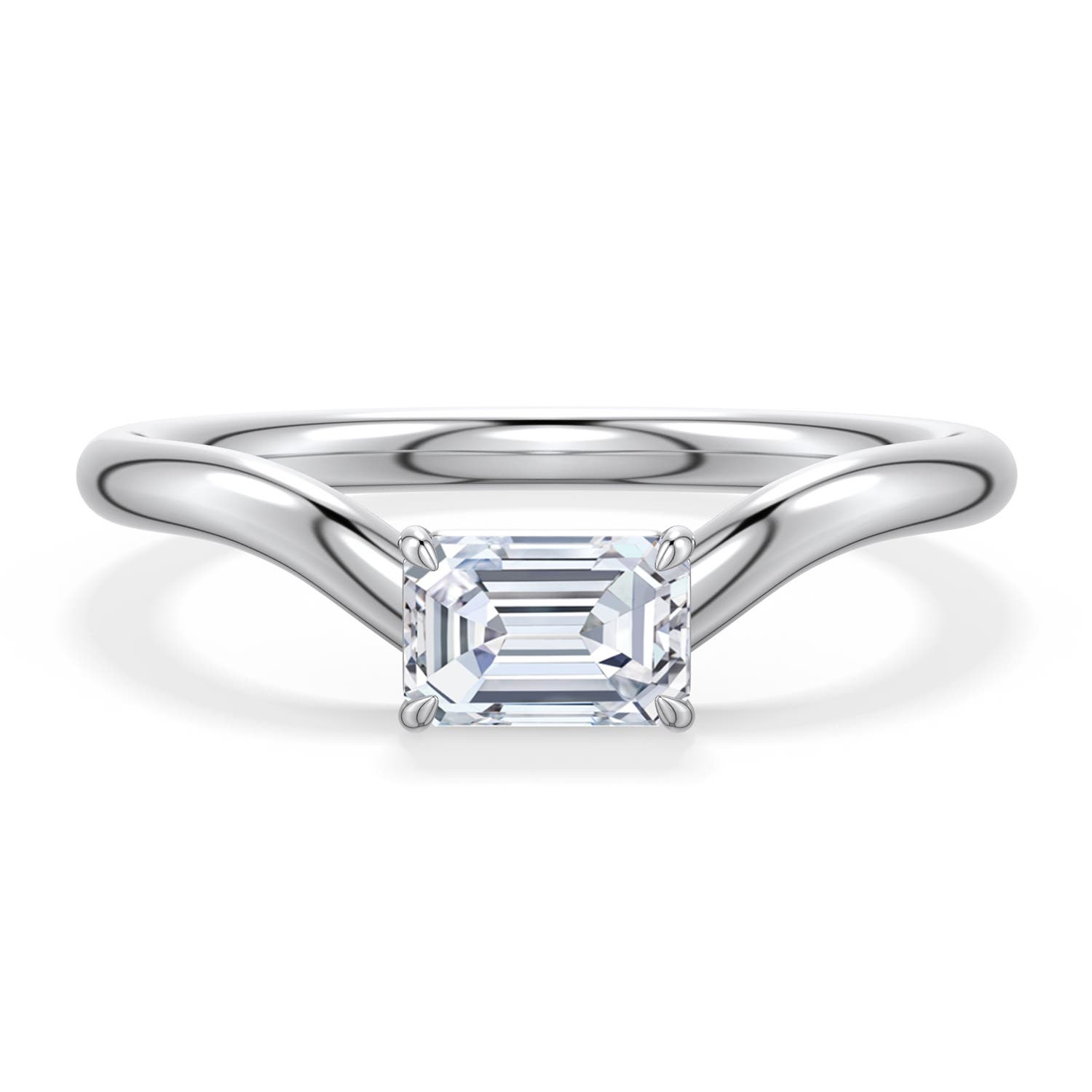 6x4mm DEVVS East-West Emerald-Cut Lab-Grown Diamond Curved Engagement Ring in 950 Platinum - main