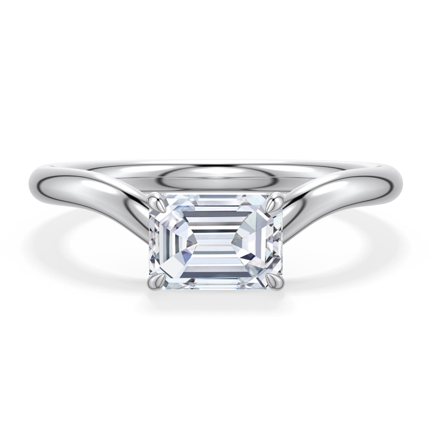 7x5mm FGVS East-West Emerald-Cut Lab-Grown Diamond Curved Engagement Ring in 18K White Gold - main