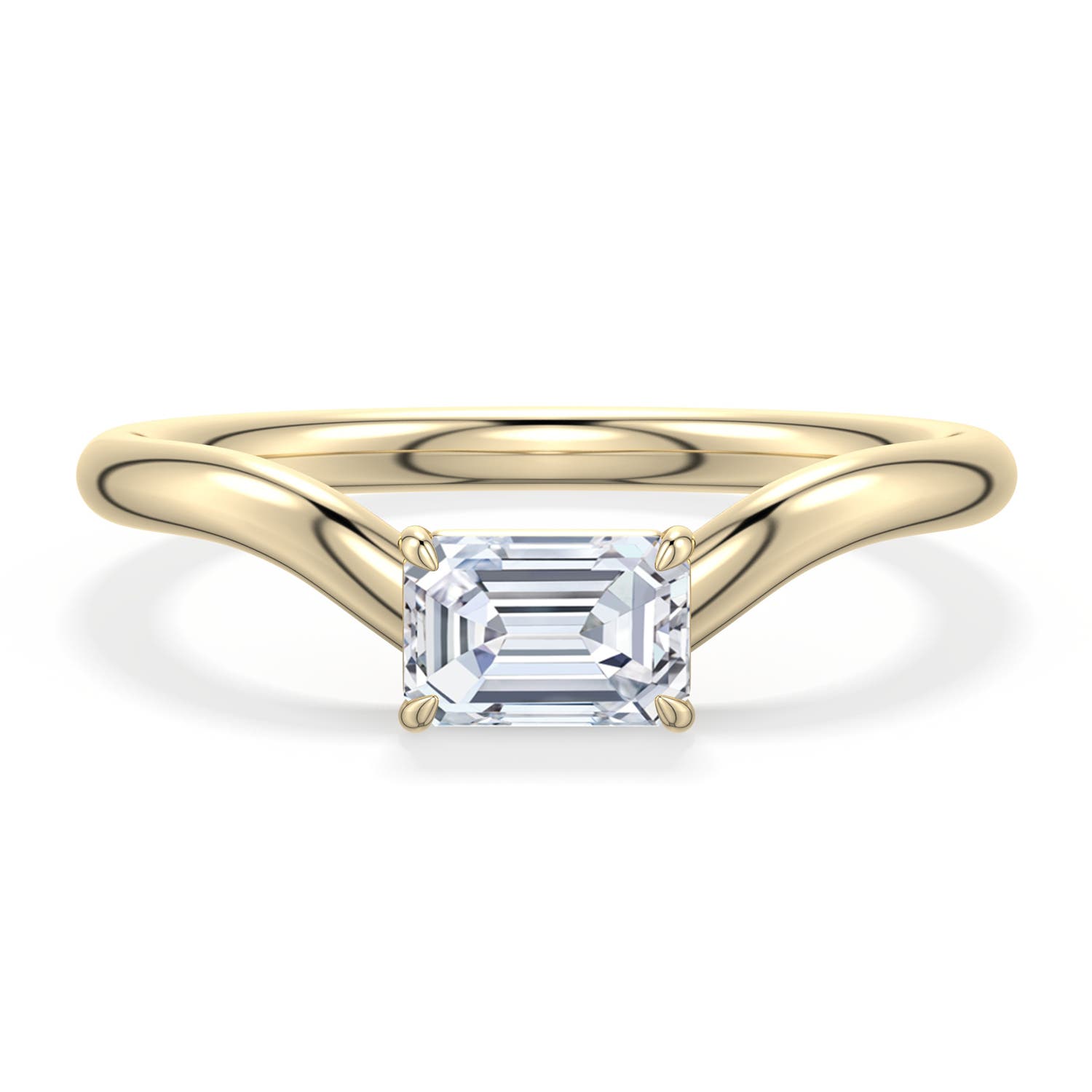 6x4mm FGVS East-West Emerald-Cut Lab-Grown Diamond Curved Engagement Ring in 18K Yellow Gold - main