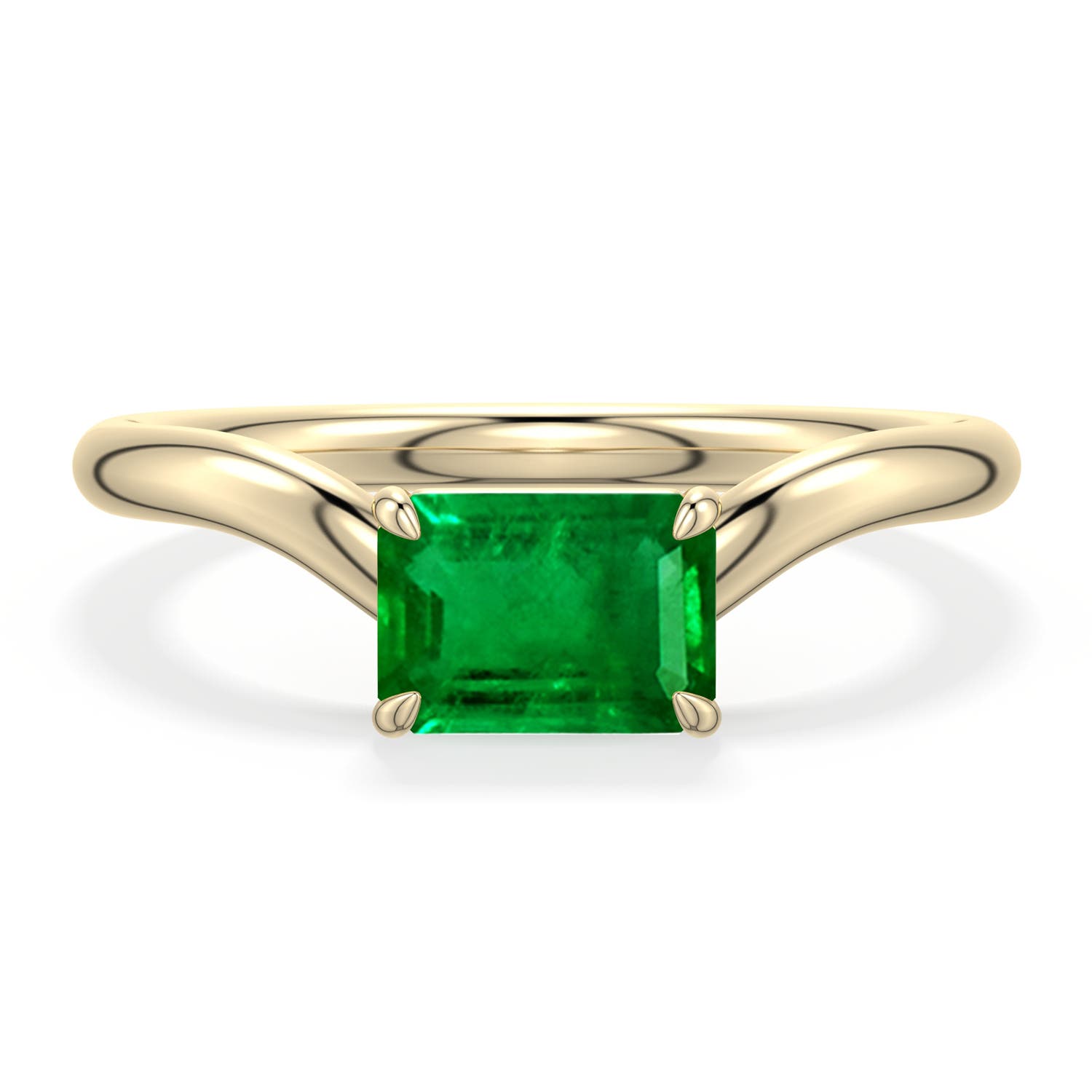 7x5mm Labgrown East-West Emerald-Cut Lab-Grown Emerald Curved Engagement Ring in Yellow Gold - main