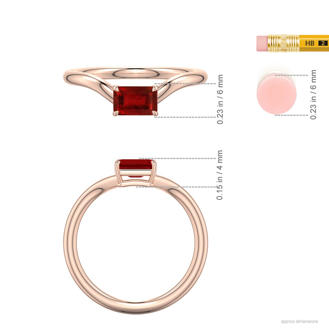 East-West Emerald-Cut Lab-Grown Ruby Curved Engagement Ring