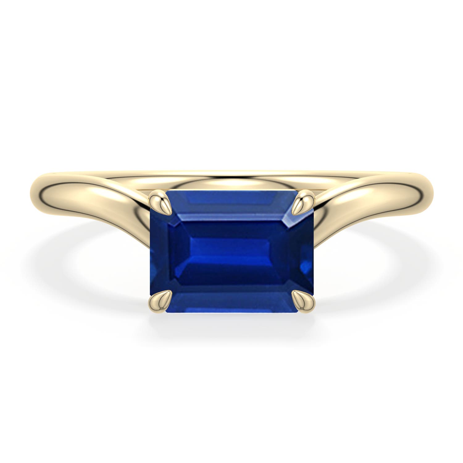 8x6mm Labgrown East-West Emerald-Cut Lab-Grown Blue Sapphire Curved Engagement Ring in Yellow Gold - main