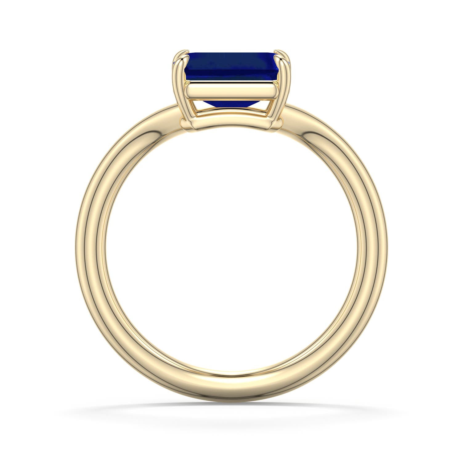 8x6mm Labgrown East-West Emerald-Cut Lab-Grown Blue Sapphire Curved Engagement Ring in Yellow Gold - side 1