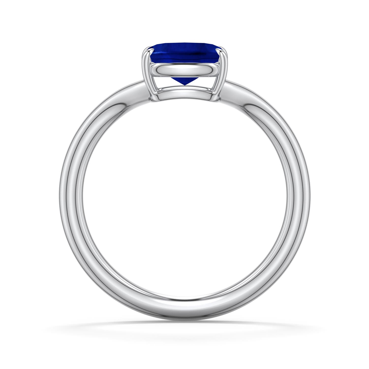7x5mm Labgrown East-West Cushion Rectangular Lab-Grown Blue Sapphire Curved Engagement Ring in 18K White Gold - side 1