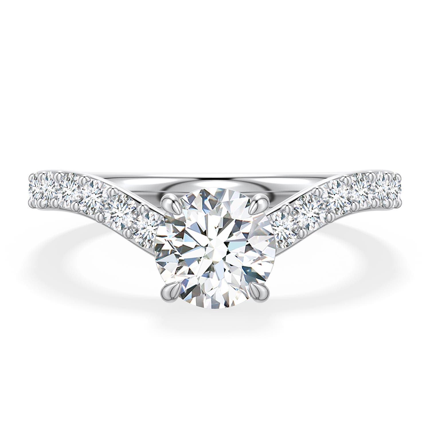 6.4mm FGVS Round Lab-Grown Diamond Curved Engagement Ring with Accents in 18K White Gold - main