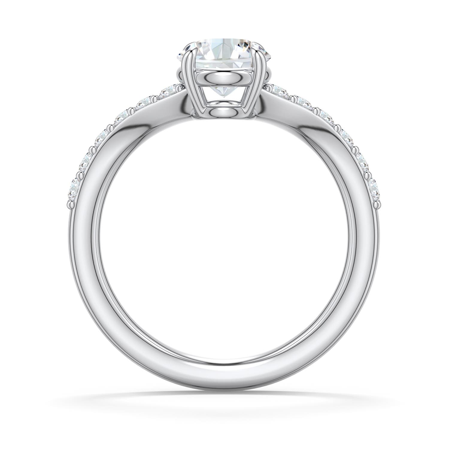 6.4mm FGVS Round Lab-Grown Diamond Curved Engagement Ring with Accents in 18K White Gold - side 1