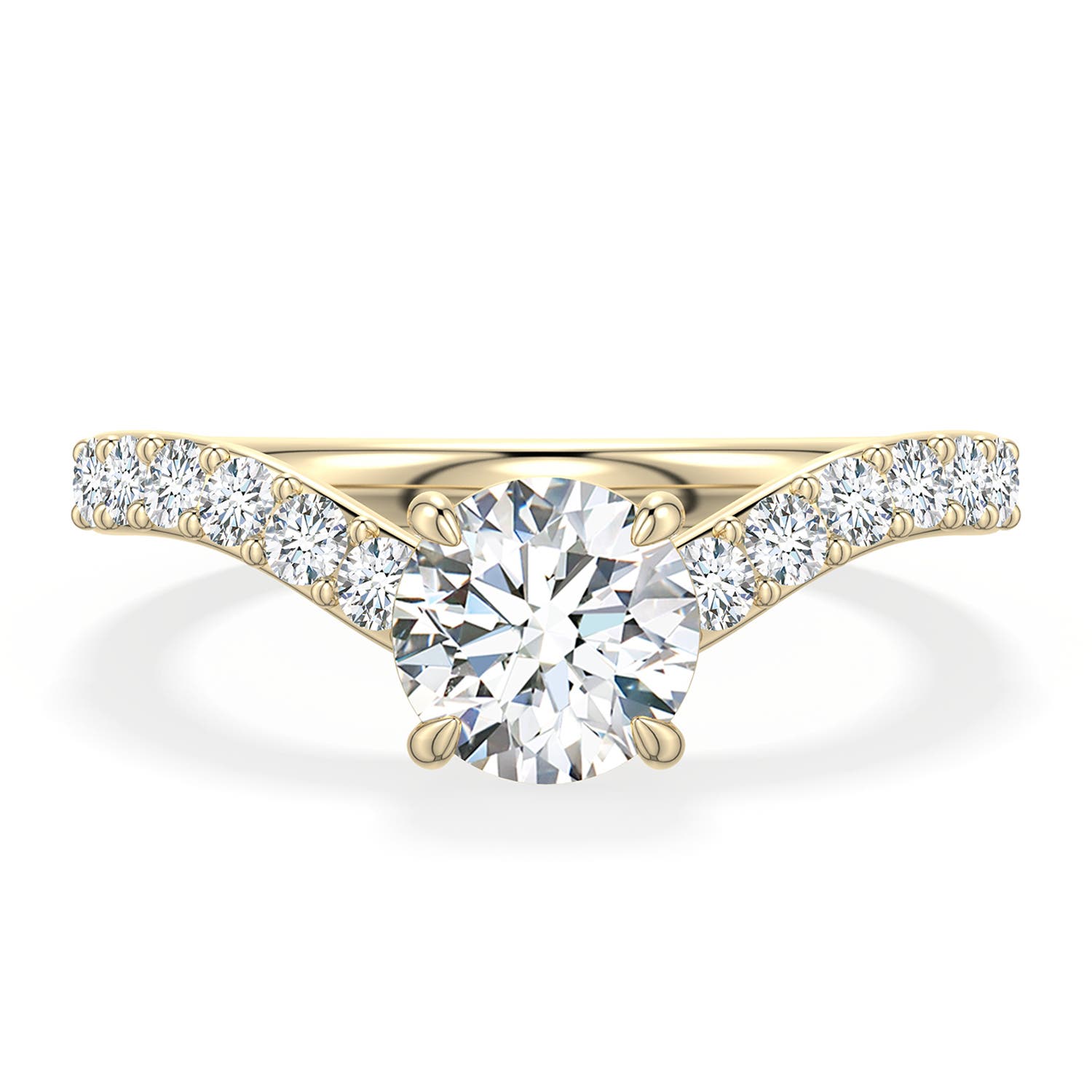6.4mm DEVVS Round Lab-Grown Diamond Curved Engagement Ring with Accents in Yellow Gold - main