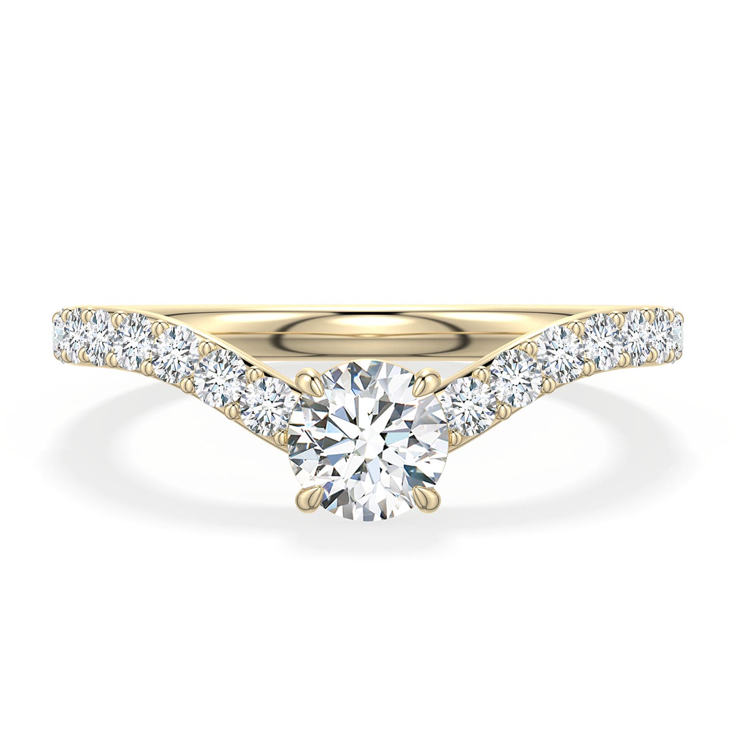 5.1mm FGVS Round Lab-Grown Diamond Curved Engagement Ring with Accents in Yellow Gold - main