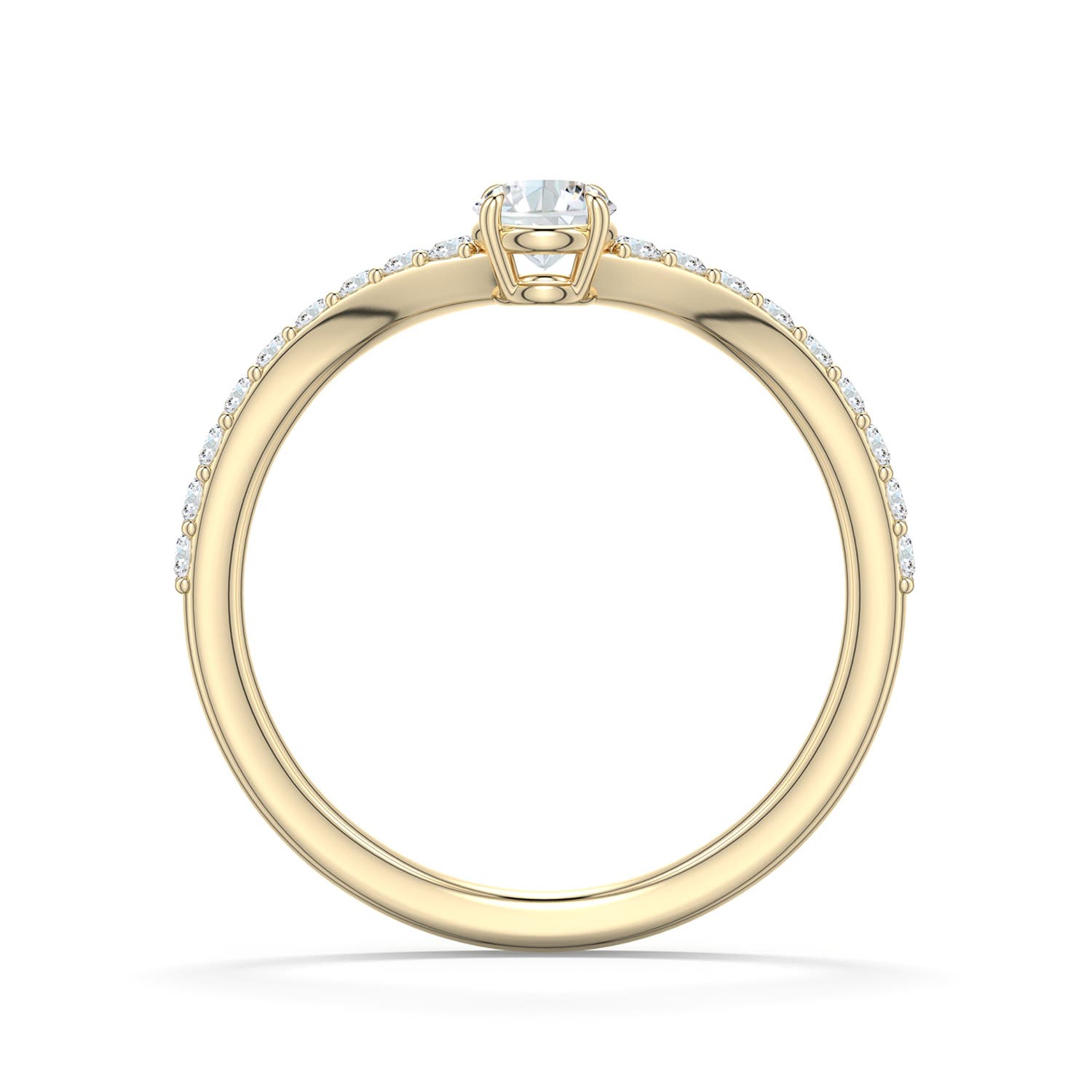 4.1mm FGVS Round Lab-Grown Diamond Curved Engagement Ring with Accents in 18K Yellow Gold - side 1