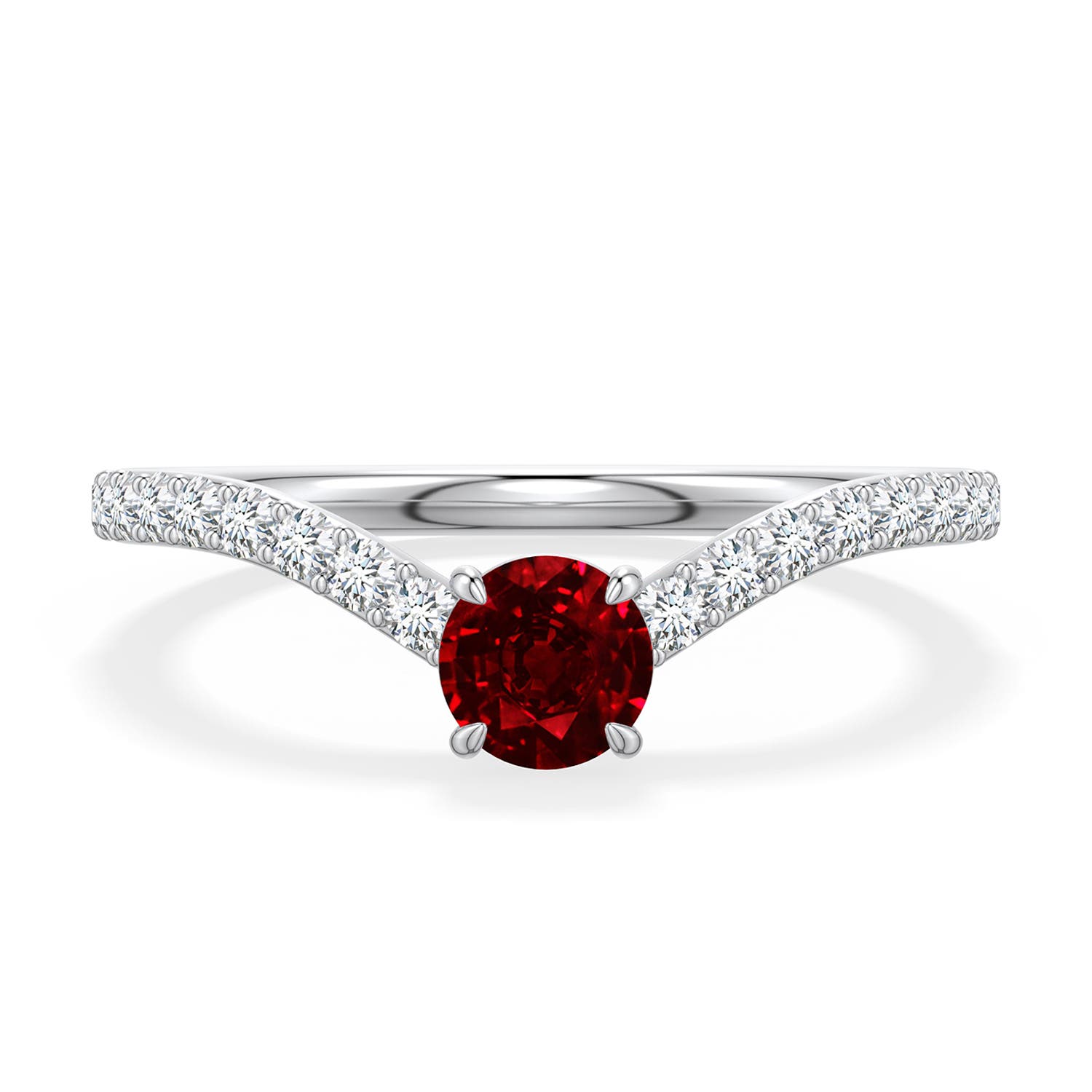 4.5mm Labgrown Round Lab-Grown Ruby Curved Engagement Ring with Accents in 18K White Gold - main