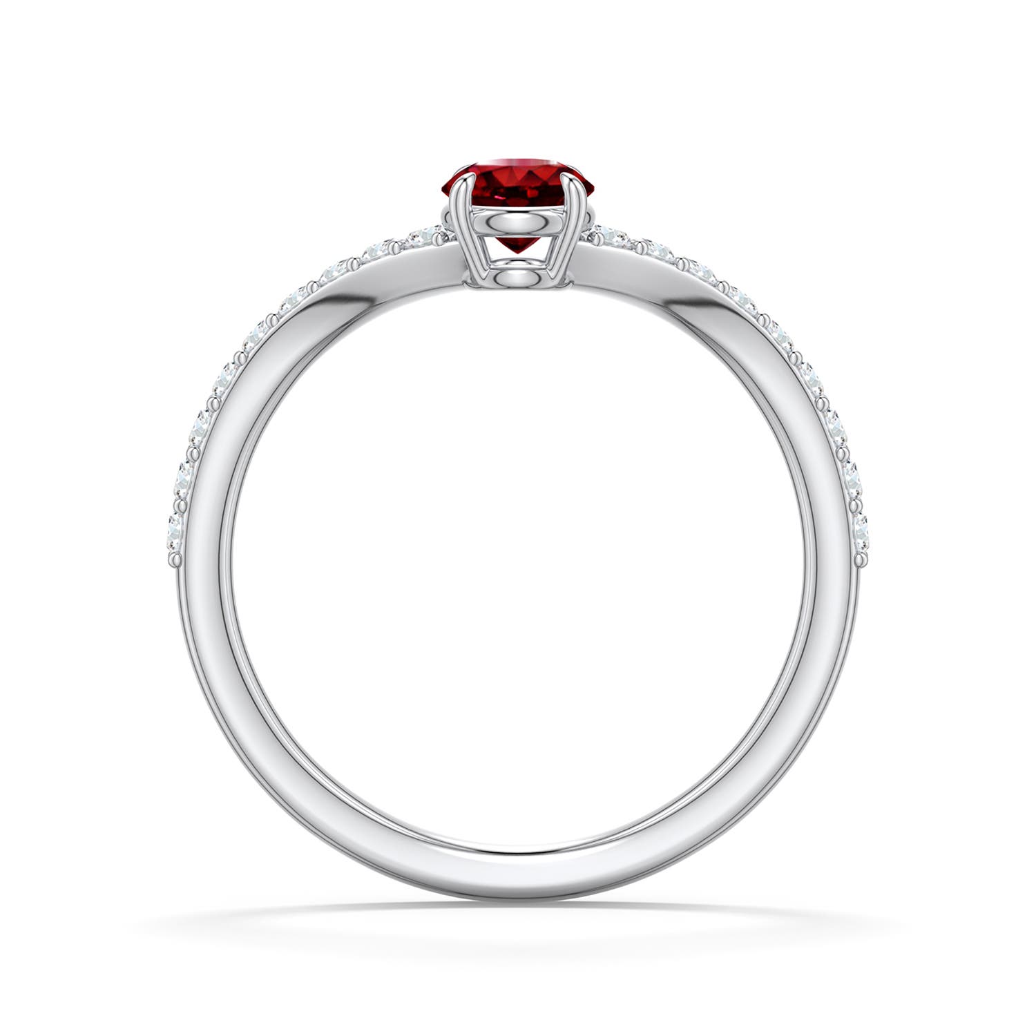 4.5mm Labgrown Round Lab-Grown Ruby Curved Engagement Ring with Accents in 18K White Gold - side 1