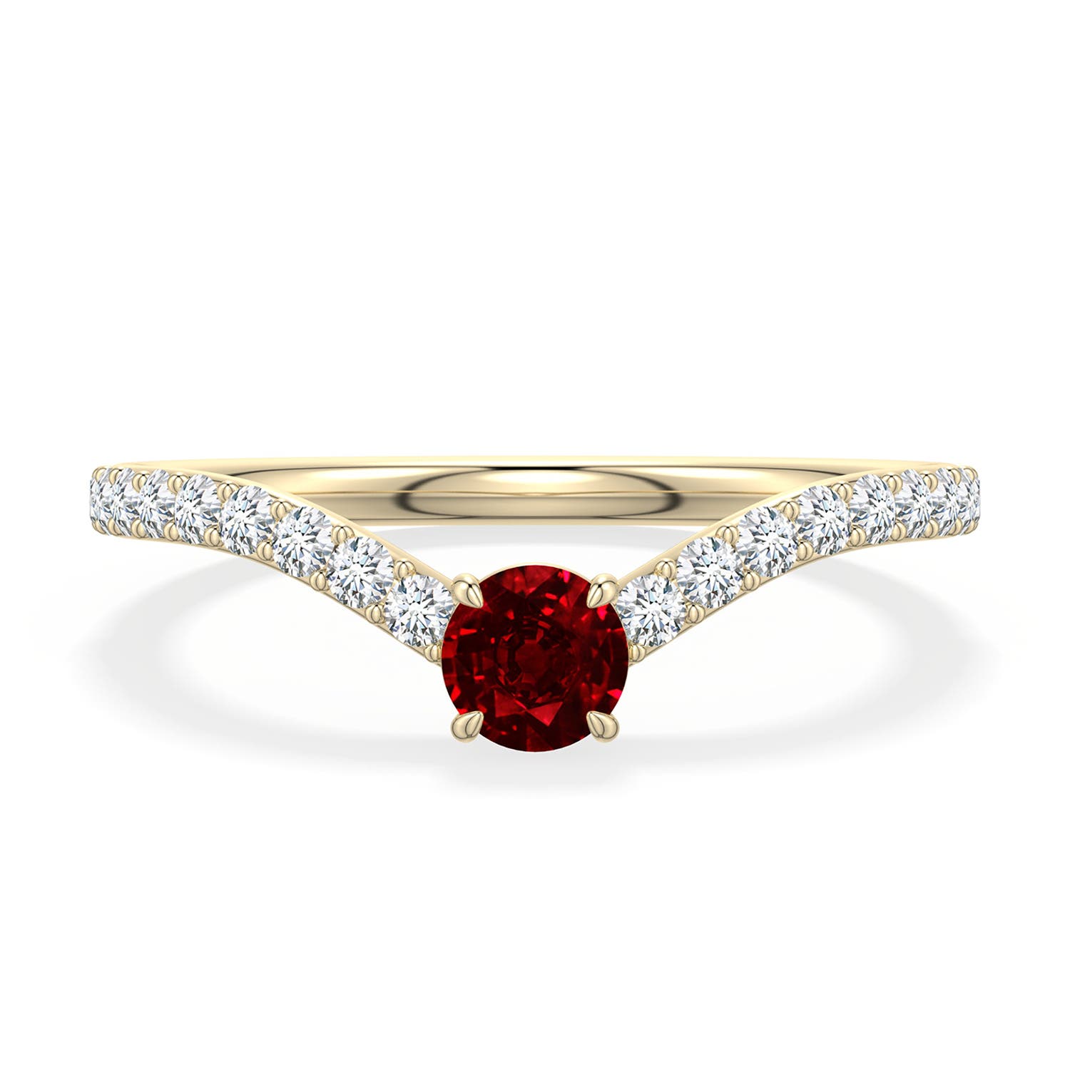 4mm Labgrown Round Lab-Grown Ruby Curved Engagement Ring with Accents in 18K Yellow Gold - main
