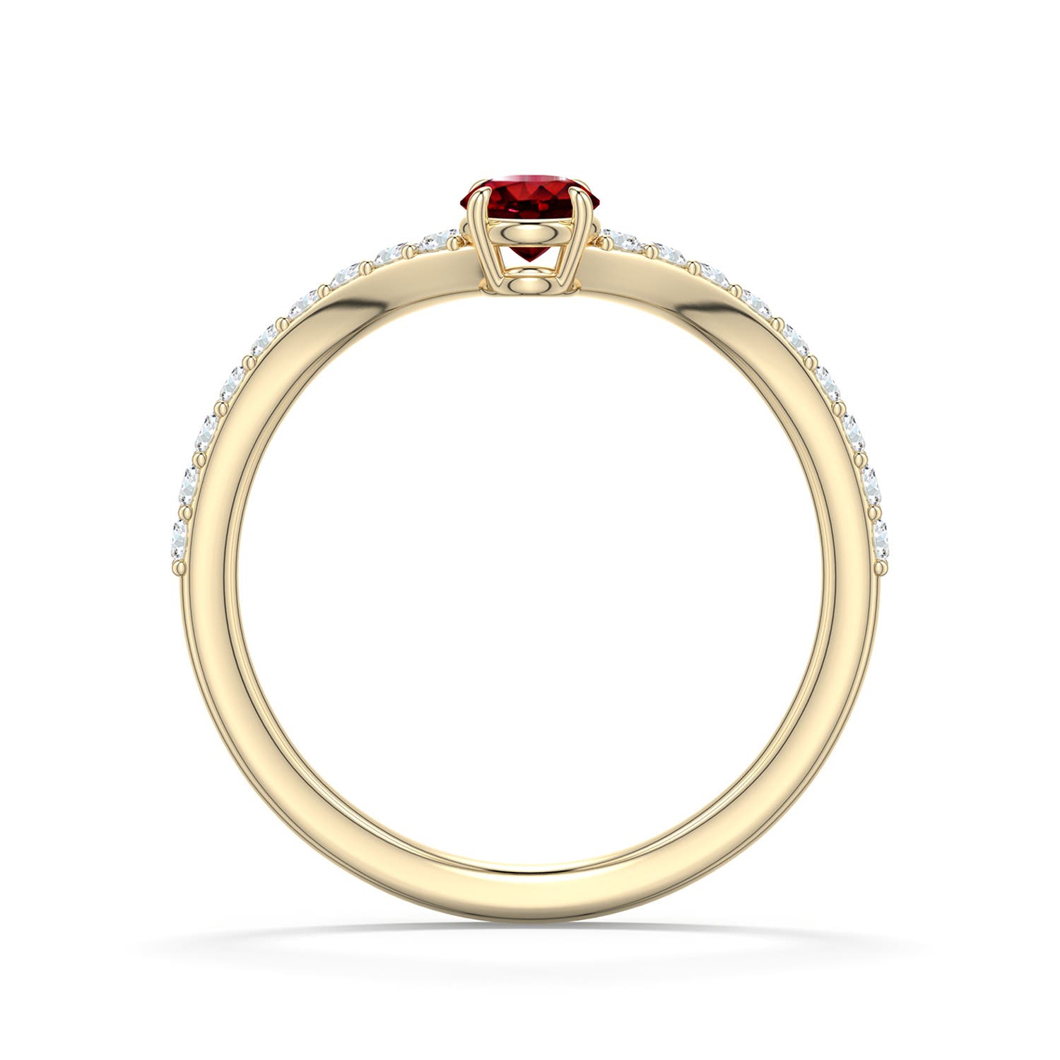 4mm Labgrown Round Lab-Grown Ruby Curved Engagement Ring with Accents in 18K Yellow Gold - side 1