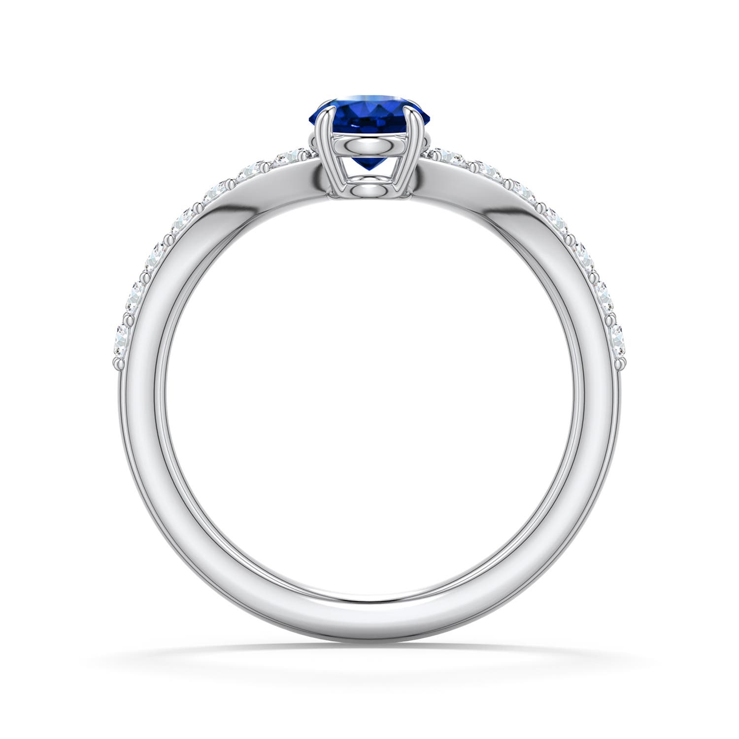 5mm Labgrown Round Lab-Grown Blue Sapphire Curved Engagement Ring with Accents in White Gold - side 1