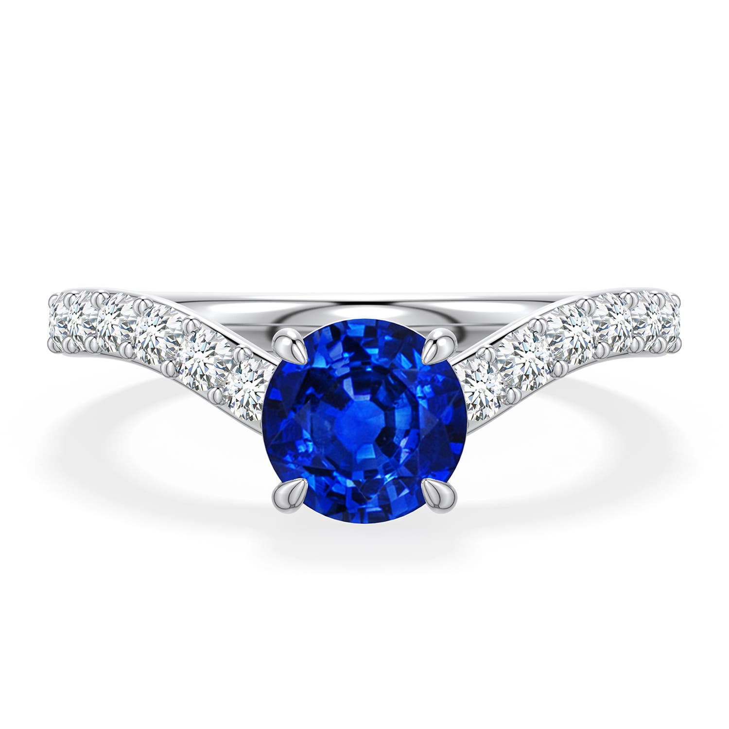 6.5mm Labgrown Round Lab-Grown Blue Sapphire Curved Engagement Ring with Accents in White Gold - main