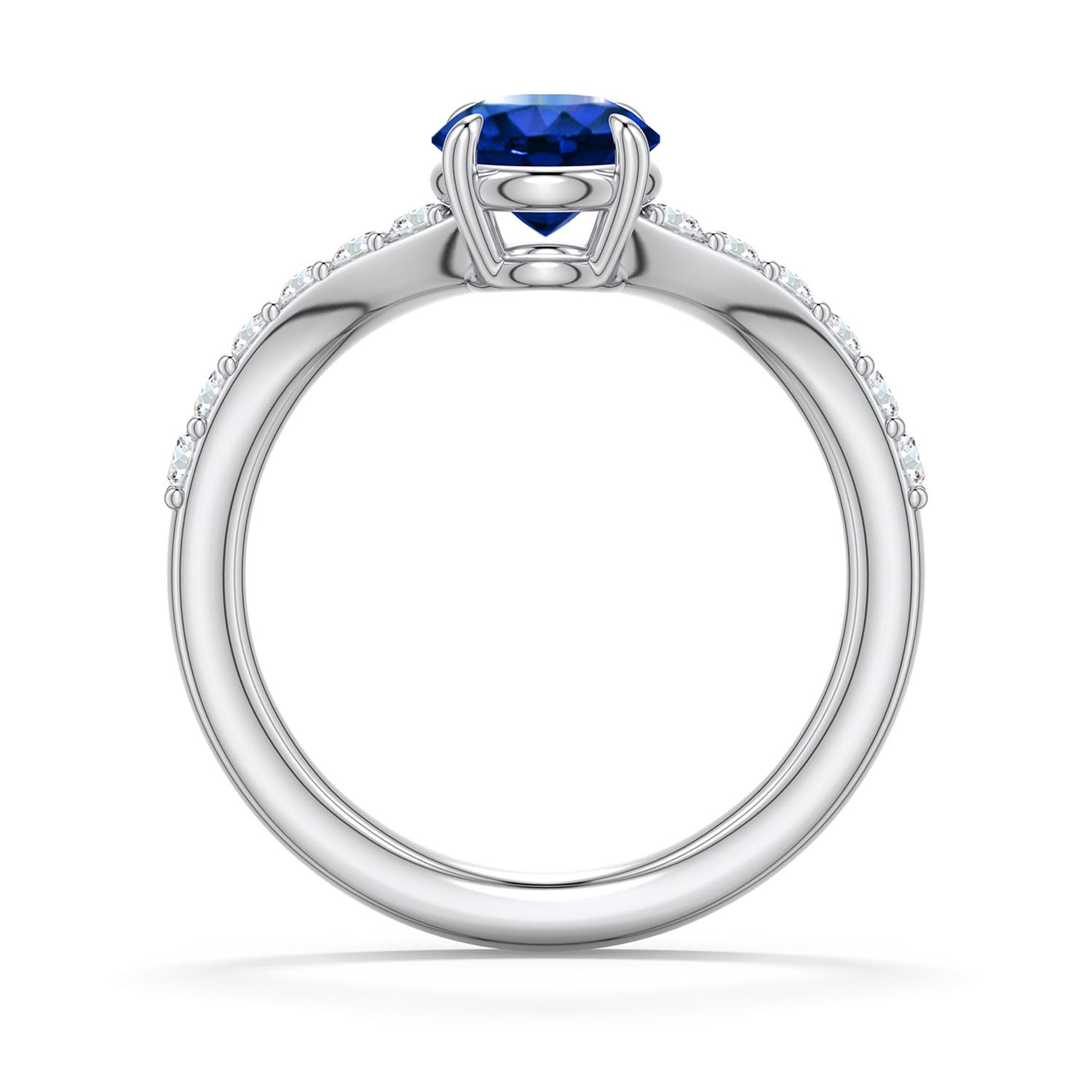 6.5mm Labgrown Round Lab-Grown Blue Sapphire Curved Engagement Ring with Accents in White Gold - side 1