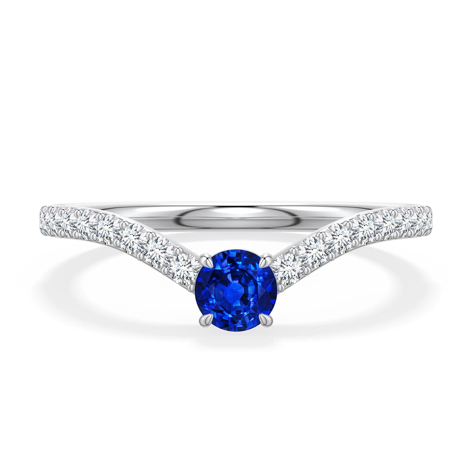 4mm Labgrown Round Lab-Grown Blue Sapphire Curved Engagement Ring with Accents in 18K White Gold - main