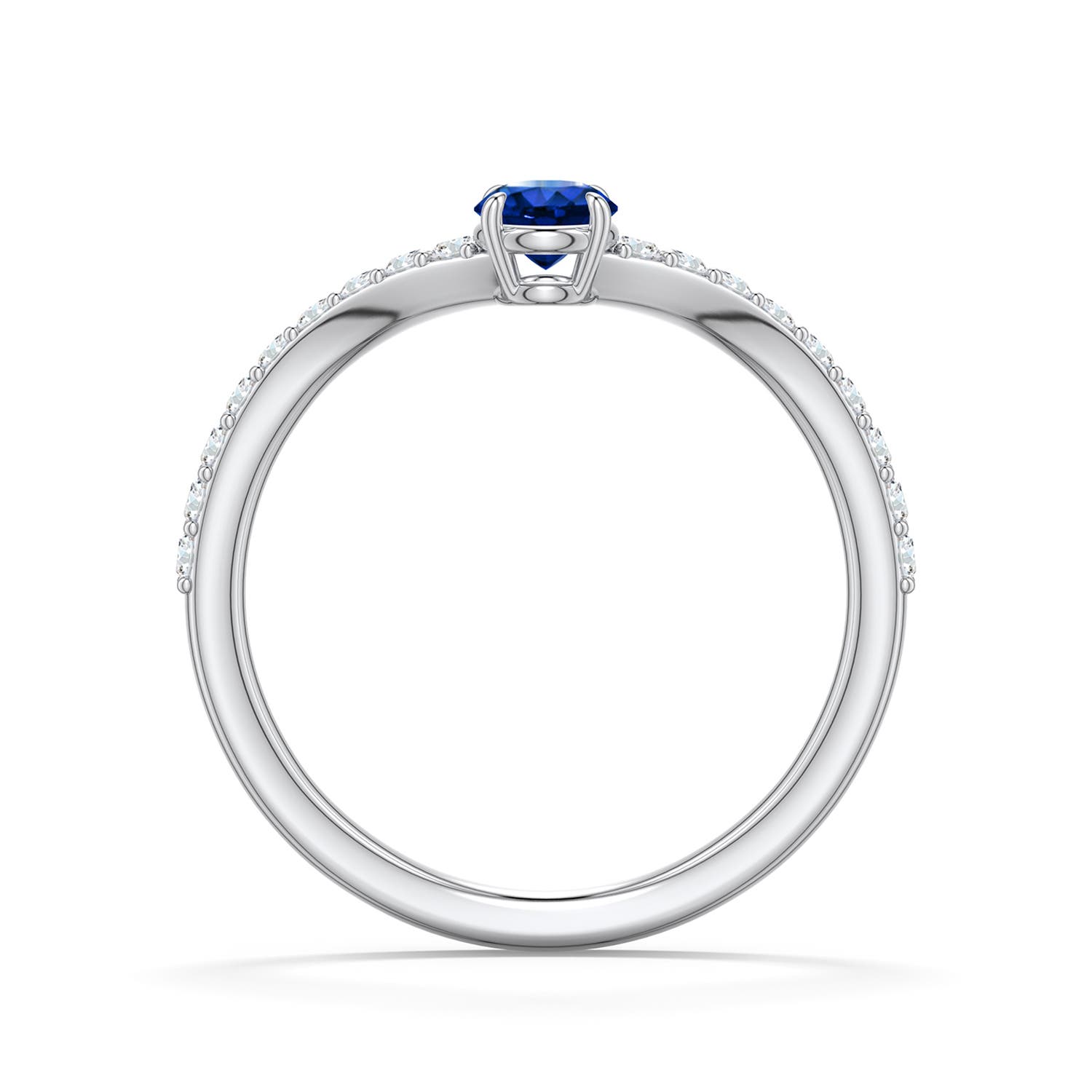4mm Labgrown Round Lab-Grown Blue Sapphire Curved Engagement Ring with Accents in 18K White Gold - side 1