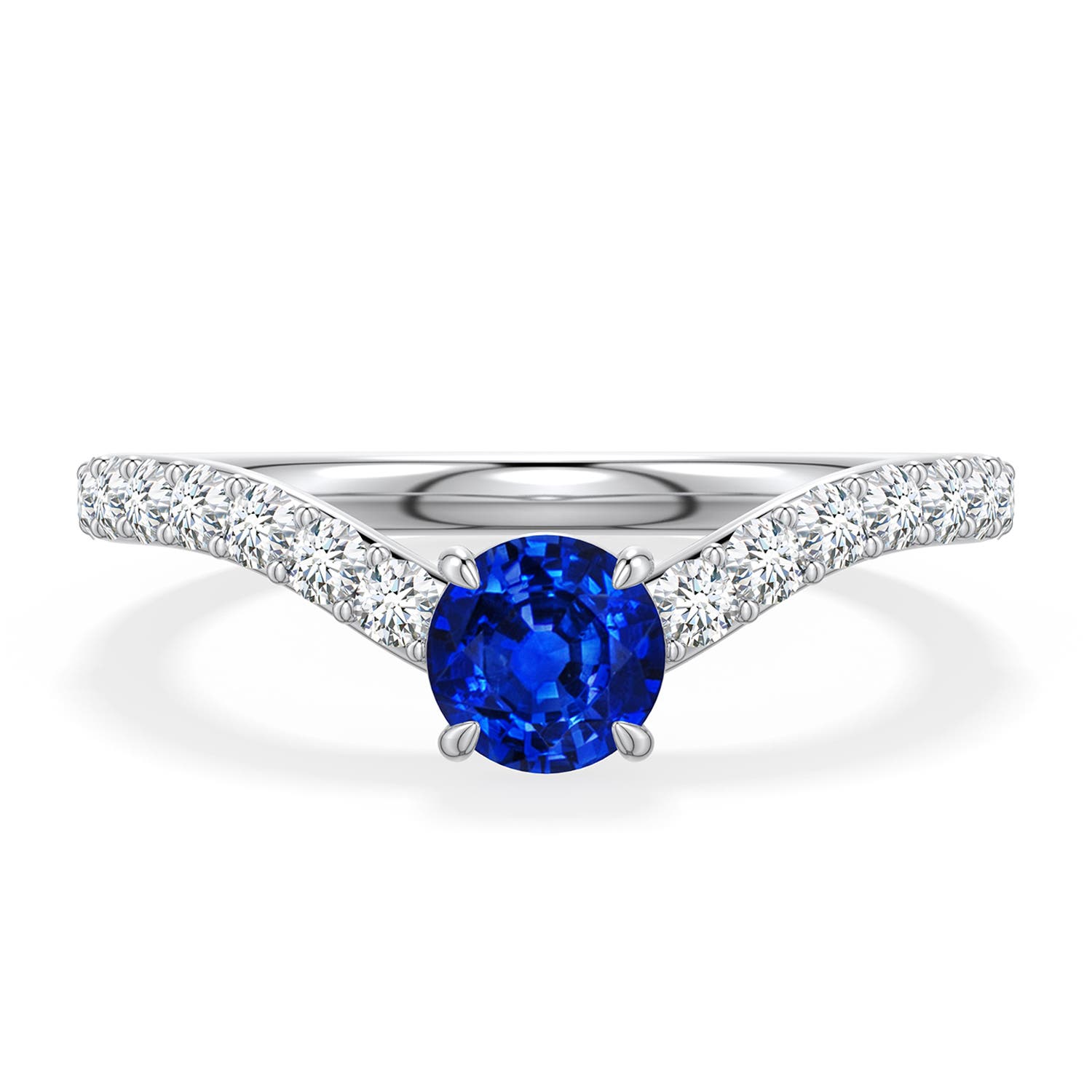 5mm Labgrown Round Lab-Grown Blue Sapphire Curved Engagement Ring with Accents in 18K White Gold - main