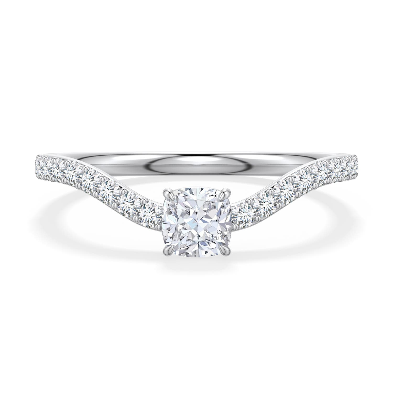4mm FGVS Cushion Lab-Grown Diamond Curved Engagement Ring with Accents in White Gold - main