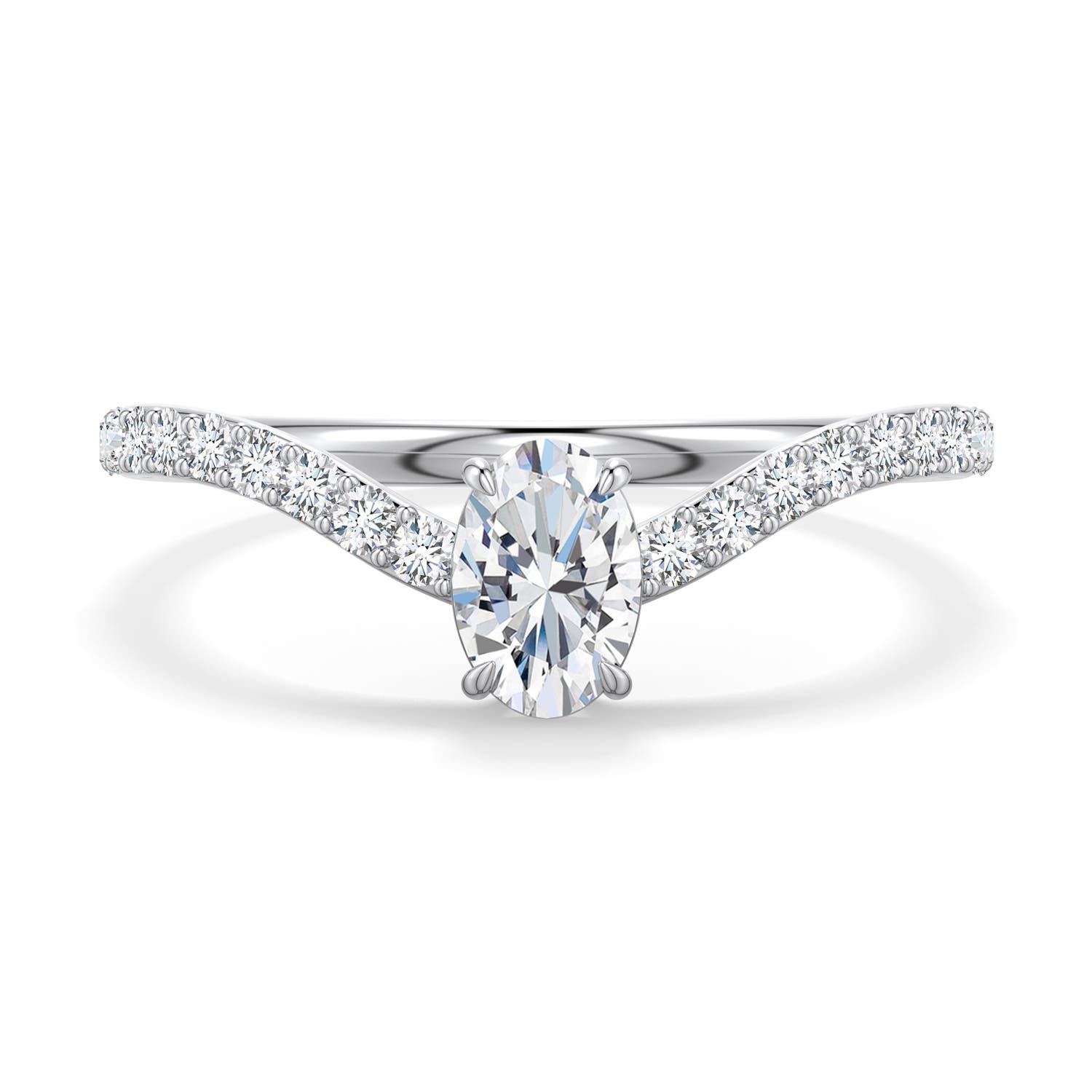 6x4mm FGVS Oval Lab-Grown Diamond Curved Engagement Ring with Accents in White Gold - main