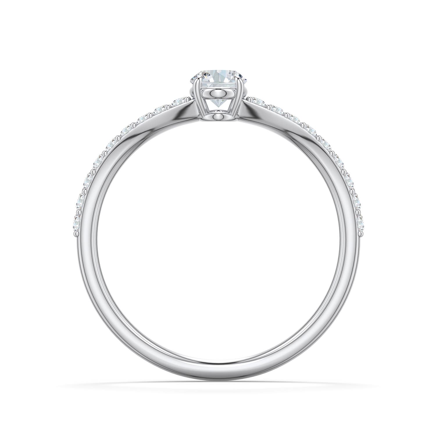6x4mm FGVS Oval Lab-Grown Diamond Curved Engagement Ring with Accents in White Gold - side 1