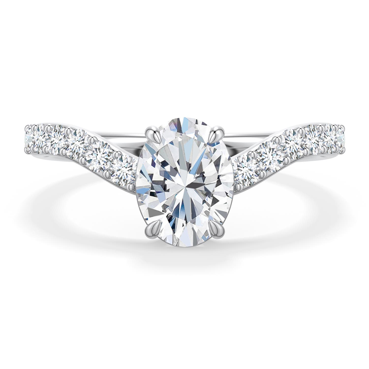 7.7x5.7mm FGVS Oval Lab-Grown Diamond Curved Engagement Ring with Accents in 18K White Gold - main