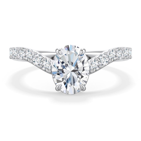 7.7x5.7mm FGVS Oval Lab-Grown Diamond Curved Engagement Ring with Accents in 18K White Gold - main