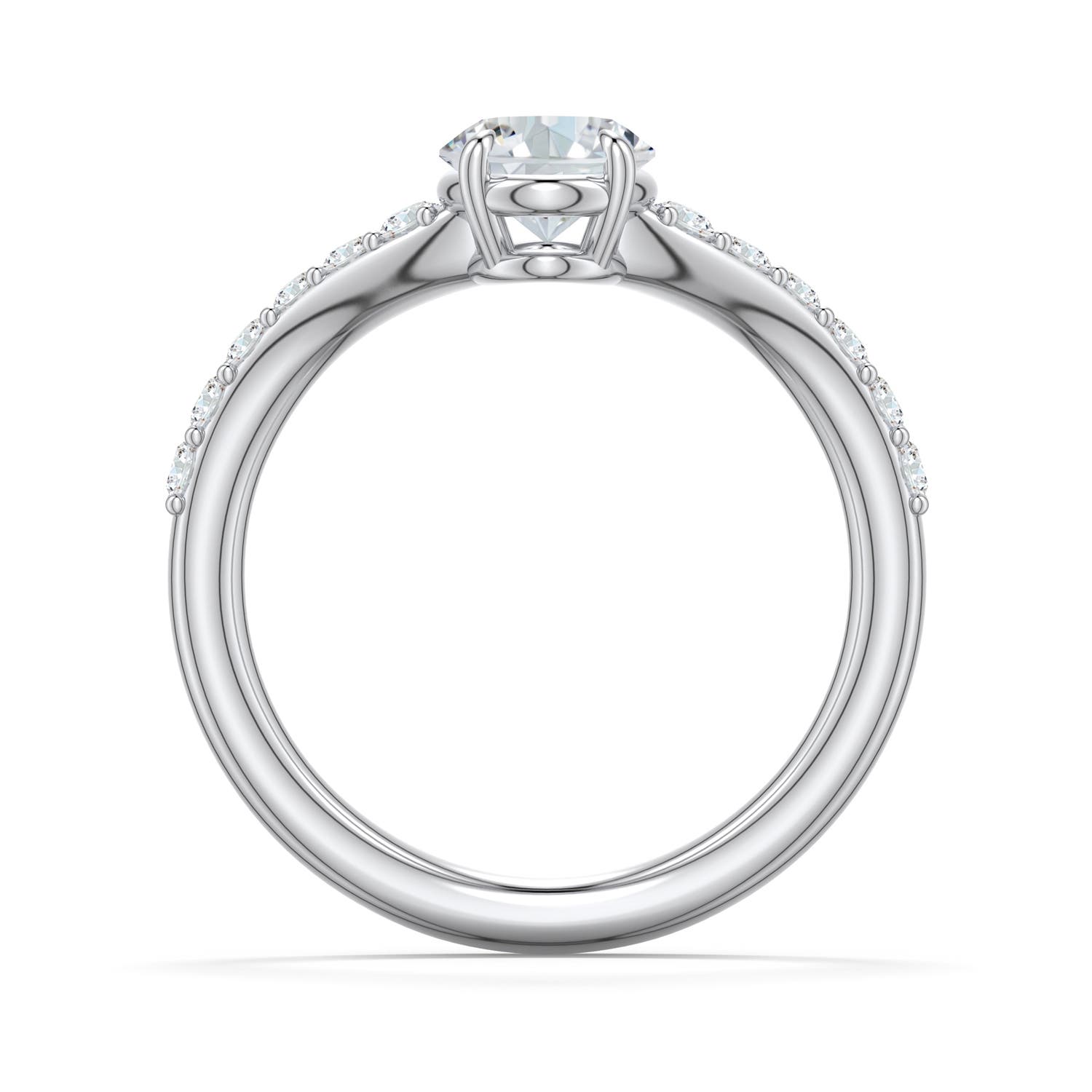 7.7x5.7mm FGVS Oval Lab-Grown Diamond Curved Engagement Ring with Accents in 18K White Gold - side 1