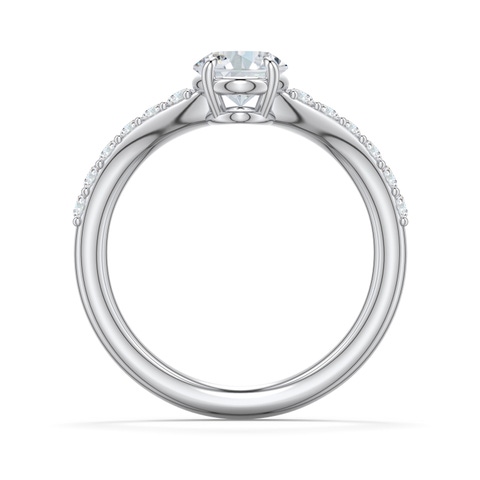 7.7x5.7mm FGVS Oval Lab-Grown Diamond Curved Engagement Ring with Accents in 18K White Gold - side 1