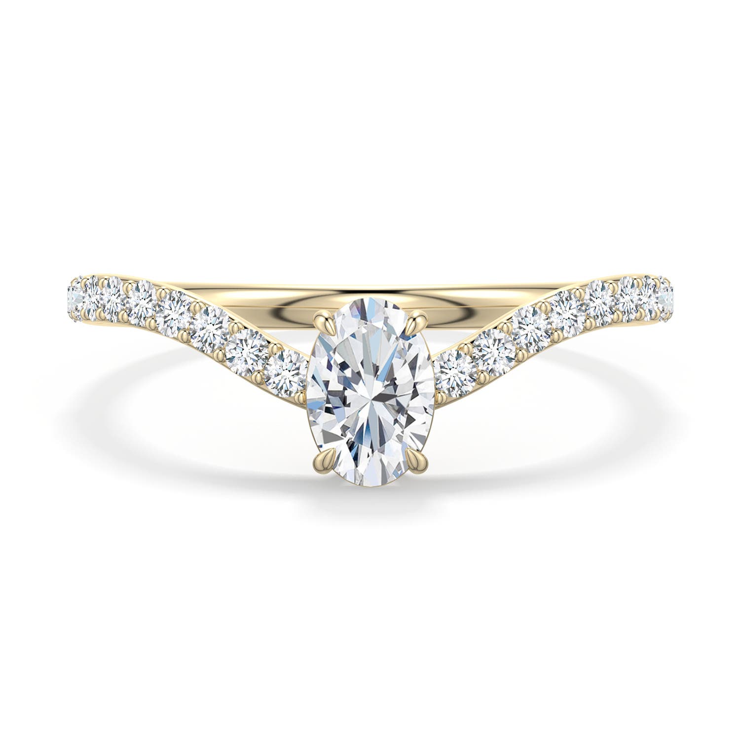 6x4mm FGVS Oval Lab-Grown Diamond Curved Engagement Ring with Accents in Yellow Gold - main