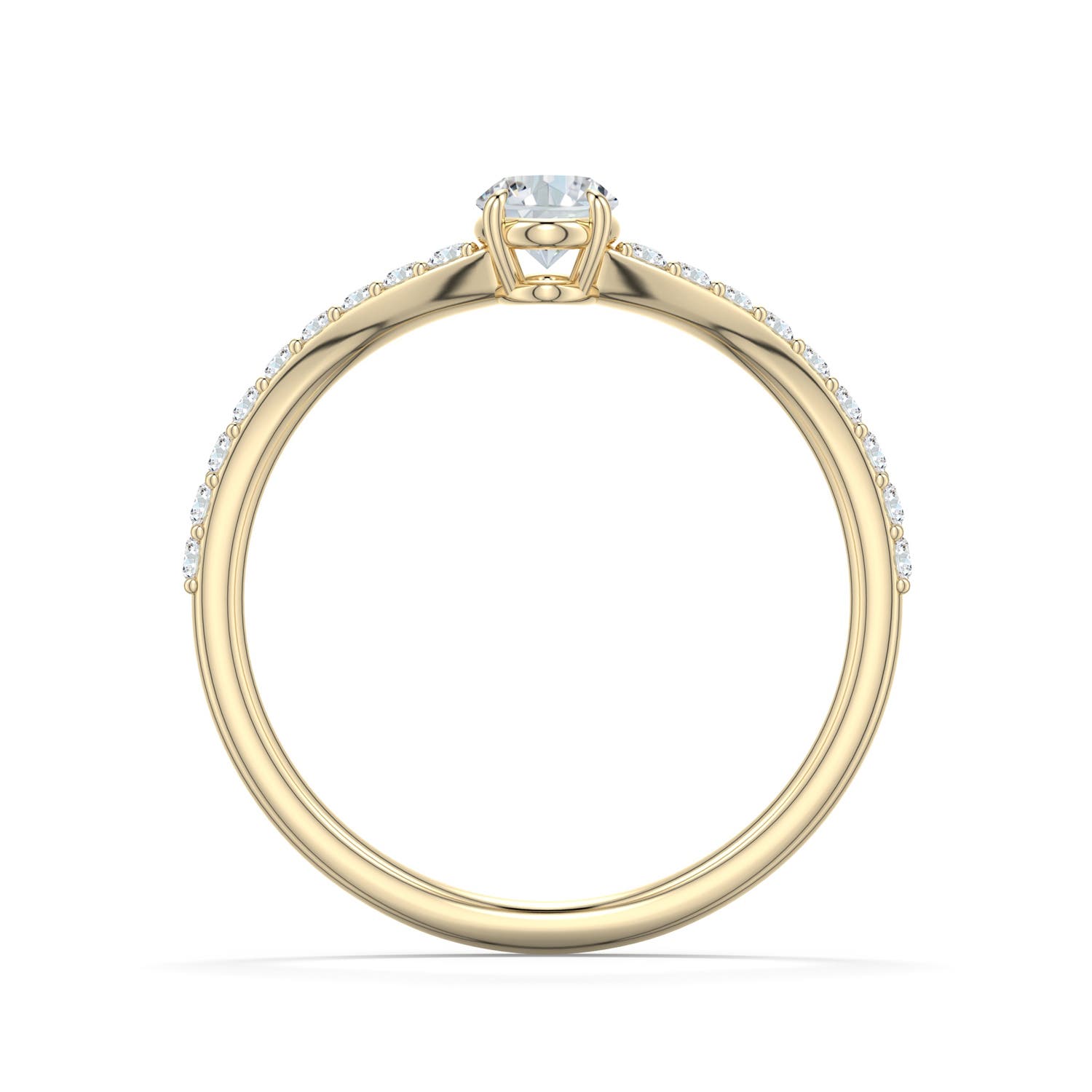 6x4mm FGVS Oval Lab-Grown Diamond Curved Engagement Ring with Accents in Yellow Gold - side 1 - side 3