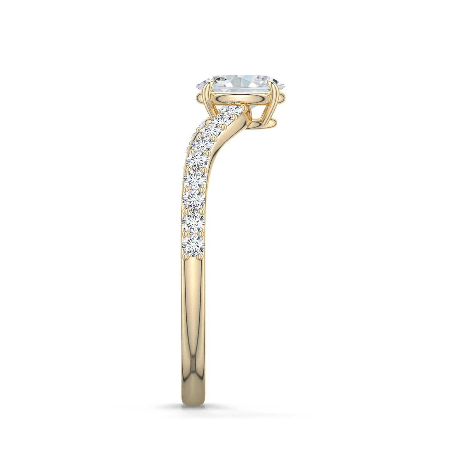 6x4mm FGVS Oval Lab-Grown Diamond Curved Engagement Ring with Accents in Yellow Gold - side 2 - side 4