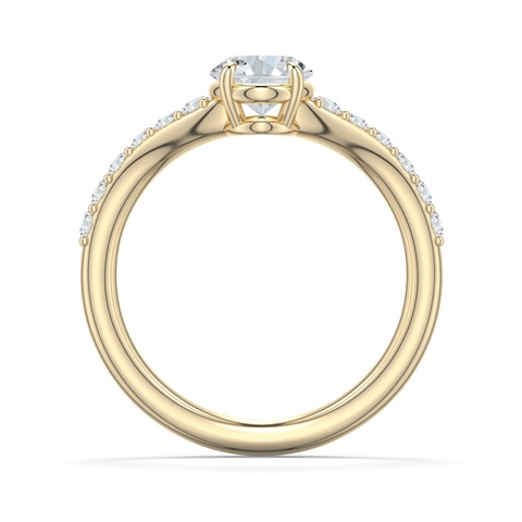 7.7x5.7mm FGVS Oval Lab-Grown Diamond Curved Engagement Ring with Accents in Yellow Gold - side 1