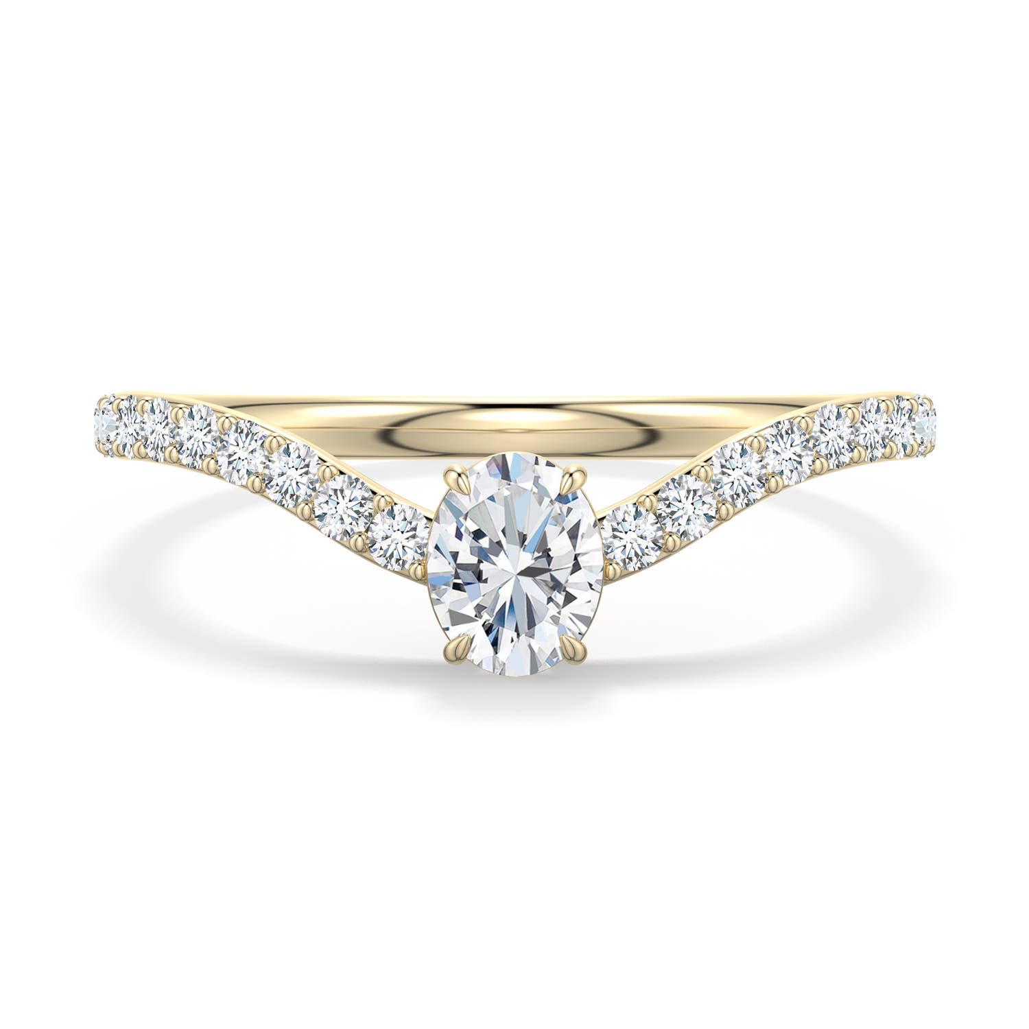 5x4mm FGVS Oval Lab-Grown Diamond Curved Engagement Ring with Accents in 18K Yellow Gold - main