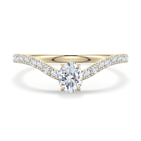 5x4mm FGVS Oval Lab-Grown Diamond Curved Engagement Ring with Accents in 18K Yellow Gold - main