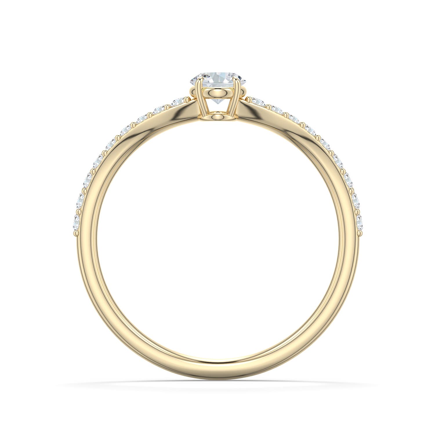 5x4mm FGVS Oval Lab-Grown Diamond Curved Engagement Ring with Accents in 18K Yellow Gold - side 1