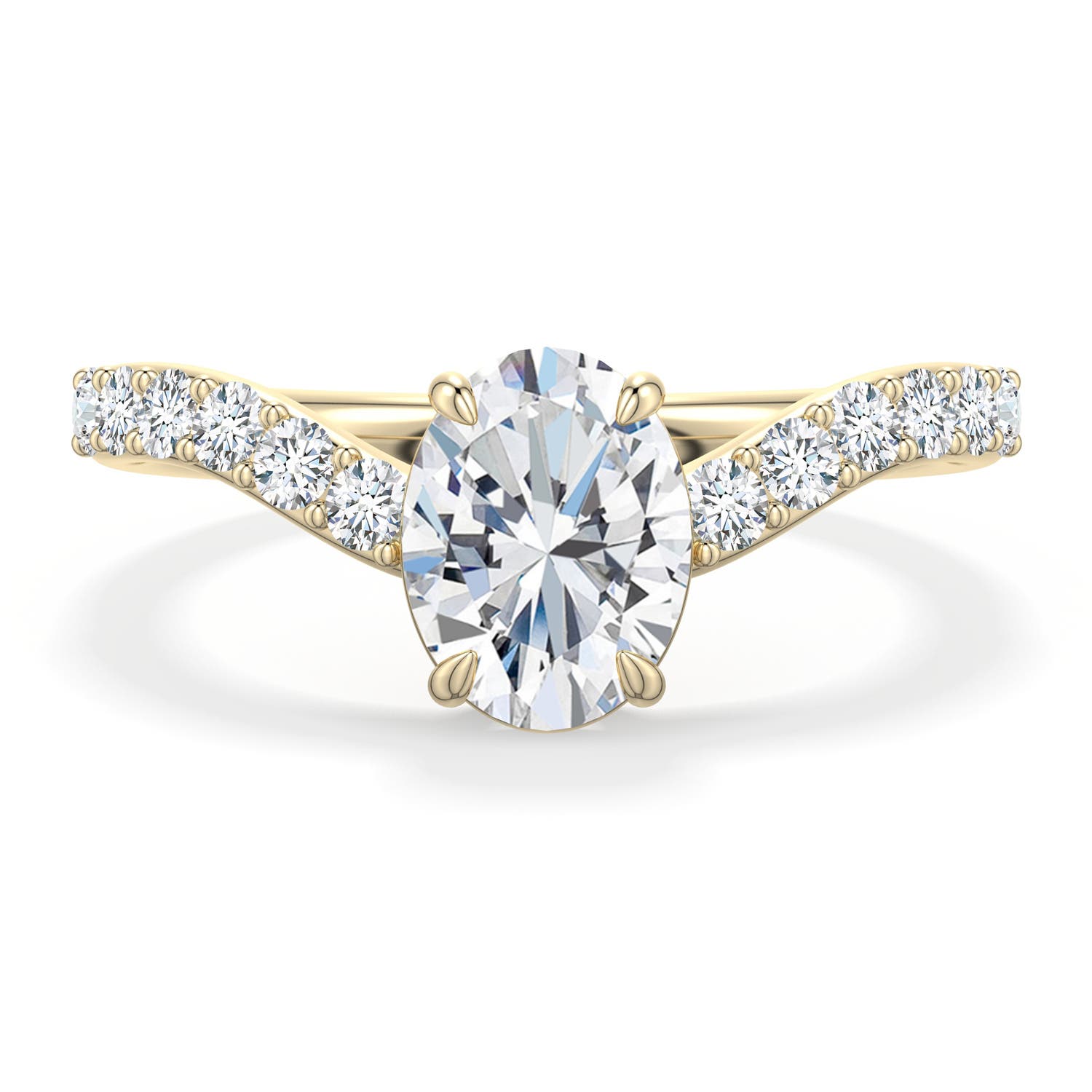 7.7x5.7mm FGVS Oval Lab-Grown Diamond Curved Engagement Ring with Accents in 18K Yellow Gold - main