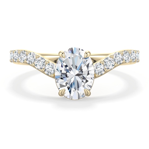 7.7x5.7mm FGVS Oval Lab-Grown Diamond Curved Engagement Ring with Accents in 18K Yellow Gold - main