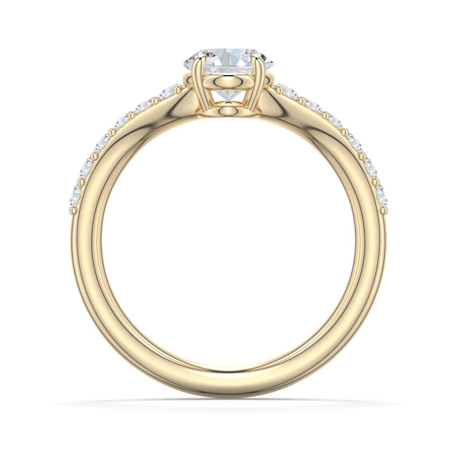 7.7x5.7mm FGVS Oval Lab-Grown Diamond Curved Engagement Ring with Accents in 18K Yellow Gold - side 1